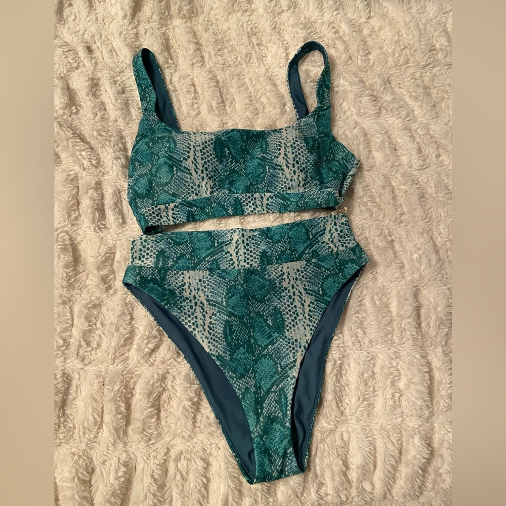 aerie Teal Snake Print High-Waist Bikini